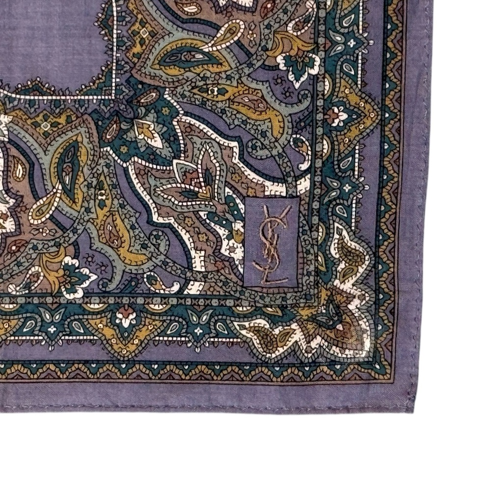 Vintage YVES SAINT LAURENT Purple Paisley Bandana - YSL Logo Paris Detail